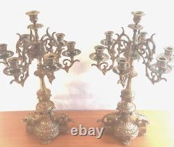 Paire chandeliers à 7 feux, bronze doré, Style Louis XVI, époque Napoléon III