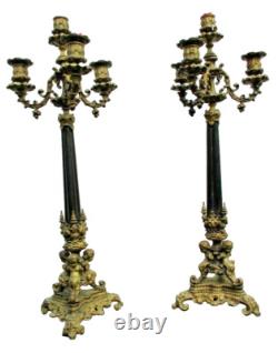 Paire chandeliers bronze décor chérubins putti d'époque Napoleon III candlestick