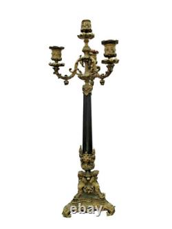 Paire chandeliers bronze décor chérubins putti d'époque Napoleon III candlestick