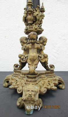 Paire chandeliers bronze décor chérubins putti d'époque Napoleon III candlestick