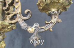 Paire chandeliers bronze décor chérubins putti d'époque Napoleon III candlestick