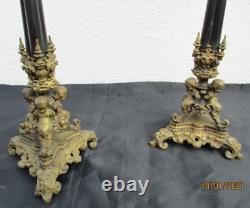 Paire chandeliers bronze décor chérubins putti d'époque Napoleon III candlestick