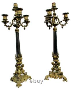 Paire chandeliers bronze décor chérubins putti d'époque Napoleon III candlestick