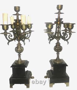 Paire chandeliers bronze double patine poli et ARGENTE Napoléon III