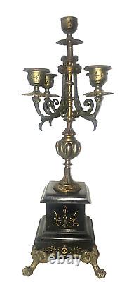 Paire chandeliers bronze double patine poli et ARGENTE Napoléon III