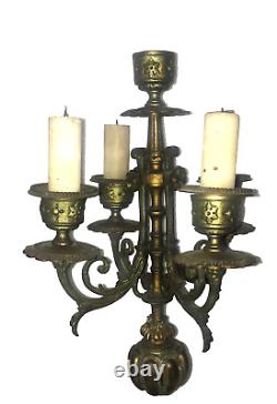 Paire chandeliers bronze double patine poli et ARGENTE Napoléon III