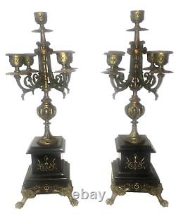 Paire chandeliers bronze double patine poli et ARGENTE Napoléon III