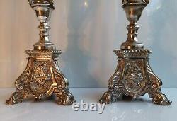 Paire chandeliers piques cierges bronze et metal argenté Epoque Napoléon III