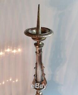 Paire chandeliers piques cierges bronze et metal argenté Epoque Napoléon III