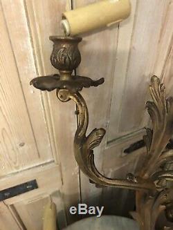 Paire d Applique Bronze Doré Ancien Napoléon III Rocaille XIXeme Lampe Louis XV