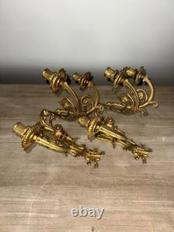 Paire d'appliques Napoléon III, en bronze doré à des décor de perles