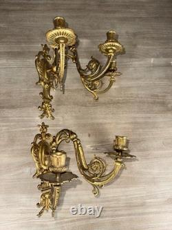 Paire d'appliques Napoléon III, en bronze doré à des décor de perles
