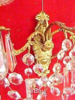 Paire d'appliques bronze et cristal à 3 bougeoirs époque XIX ème (Napoléon III)