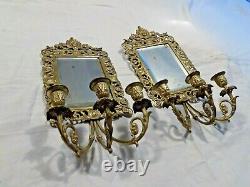 Paire d'appliques en bronze Napoléon III miroirs biseautés à 3 bras de lumière