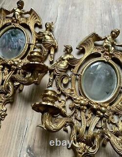 Paire d'appliques en bronze doré, miroirs et bougeoirs Napoléon III Antique