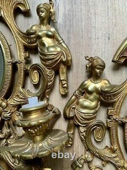 Paire d'appliques en bronze doré, miroirs et bougeoirs Napoléon III Antique