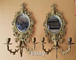 Paire d'appliques miroir en bronze massif, époque Napoléon III (vers 1850-1870)