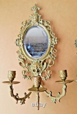 Paire d'appliques miroir en bronze massif, époque Napoléon III (vers 1850-1870)