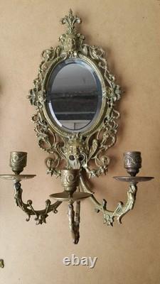 Paire d'appliques miroir en bronze massif, époque Napoléon III (vers 1850-1870)