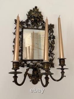 Paire d'appliques miroir vénitien bronze mascaron baroque XIXe / Napoléon III