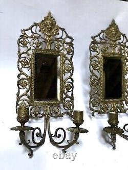 Paire d'appliques murales/Bronze Et Miroir Biseautés /2 Feux NAPOLÉON III 19ème