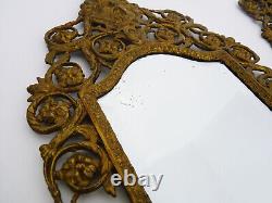 Paire d'appliques murales miroir biseauté 3 feux bronze doré style Napoléon III