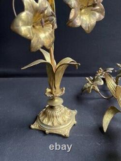 Paire d'éléments décoratifs signés Fleurs de Lys Laiton et bronze XIXème