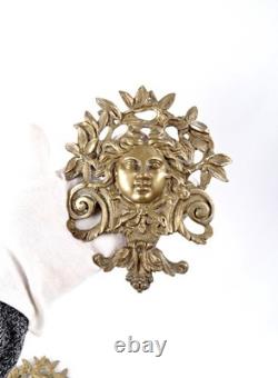 Paire d'entrées de serrure bronze d'ameublement mascarons féminins XIXe