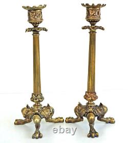 Paire de BOUGEOIRS TRIPODES en Bronze Doré Napoléon III XIXème Siècle