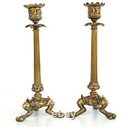 Paire de BOUGEOIRS TRIPODES en Bronze Doré Napoléon III XIXème Siècle