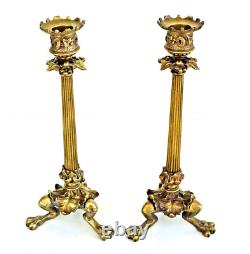 Paire de BOUGEOIRS TRIPODES en Bronze Doré Napoléon III XIXème Siècle