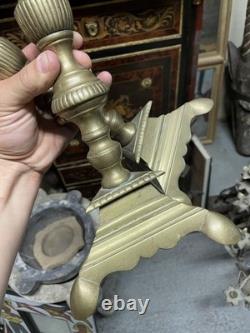 Paire de Bougeoir Pique Cierge Bronze XIXeme Église Napoléon III Chandelier