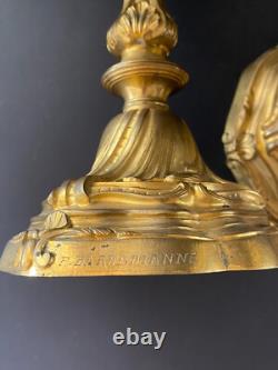 Paire de Bougeoirs de style Louis XV en BRONZE DORÉ XIXème Signés F. BARBEDIENNE