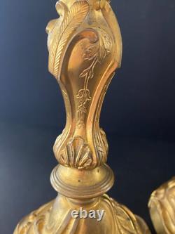 Paire de Bougeoirs de style Louis XV en BRONZE DORÉ XIXème Signés F. BARBEDIENNE