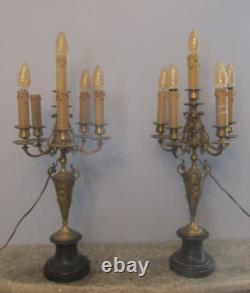 Paire de Candélabre Chandelier Bronze Marbre 6 Feux Napoleon III 66CM