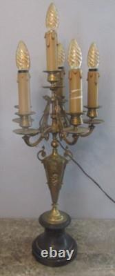 Paire de Candélabre Chandelier Bronze Marbre 6 Feux Napoleon III 66CM