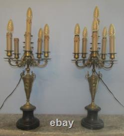 Paire de Candélabre Chandelier Bronze Marbre 6 Feux Napoleon III 66CM