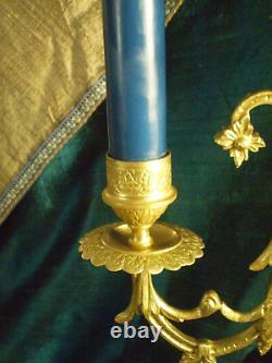 Paire de Candélabres Chandeliers Bronze laiton Marbre 3 Feux Napoléon III