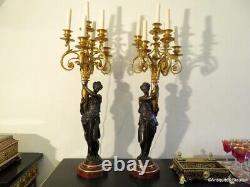 Paire de Candélabres Diane de Gabie en Bronze époque Napoléon III 93cm
