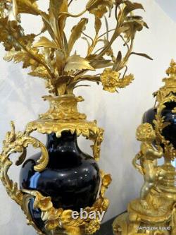 Paire de Candélabres Puttis Bruns 90CM en Bronze époque Napoléon III