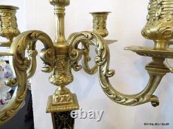 Paire de Candélabres marqueterie Boulle et Bronze époque Napoléon III 60cm