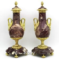 Paire de Cassolettes Vases d'époque Napoleone III bronze doré et marbre- 19ème