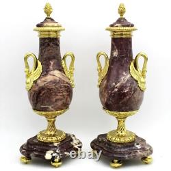 Paire de Cassolettes Vases d'époque Napoleone III bronze doré et marbre- 19ème