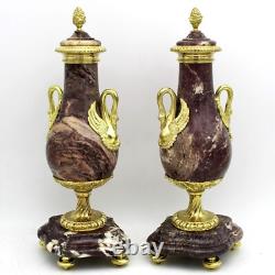 Paire de Cassolettes Vases d'époque Napoleone III bronze doré et marbre- 19ème