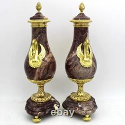 Paire de Cassolettes Vases d'époque Napoleone III bronze doré et marbre- 19ème