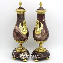 Paire de Cassolettes Vases d'époque Napoleone III bronze doré et marbre- 19ème
