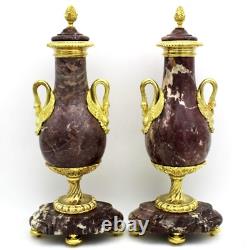 Paire de Cassolettes Vases d'époque Napoleone III bronze doré et marbre- 19ème