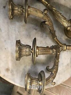 Paire de Chandelier Bougeoir Bronze Doré Empire Napoléon III Candlestick