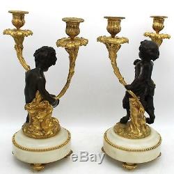 Paire de Chandeliers Candelabres Bougeoirs d'époque Napoleon III-Bronze-du 19ème