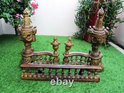 Paire de Chenets et Barre de Foyer, 19ème, Style Louis XVI Napoléon III
